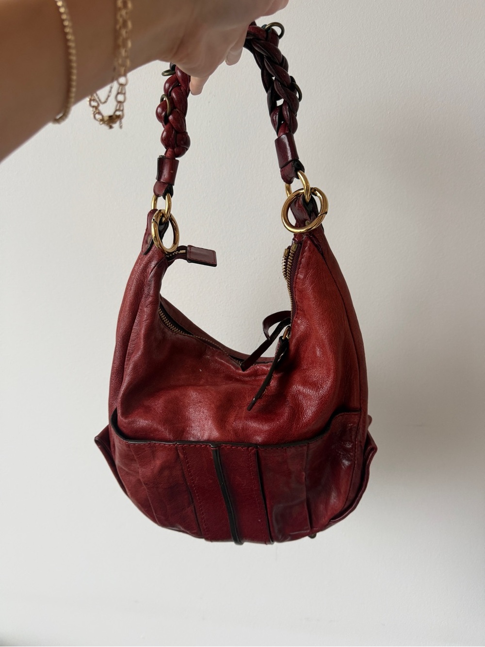 Authentic Vintage Chloe Red Leather Hobo Bag with Braided Handle - Picture 2 of 8